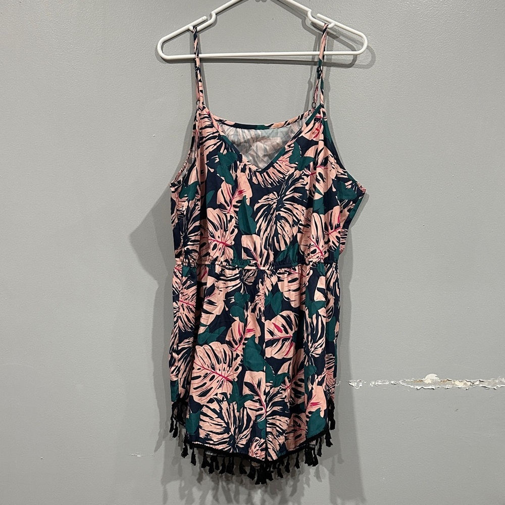 SHEIN Pink and Green Leaf Print Romper